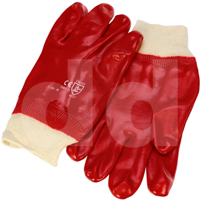PVC Gloves - Red knitted wrist fully coated PVC Gloves - Red knitted wrist fully coated
