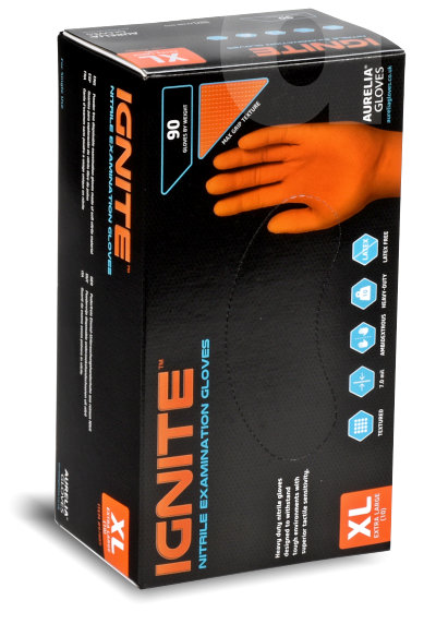 Aurelia Ignite Industrial Orange Nitrile Gloves