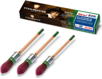 Staalmeester 3pc Pro-Hybrid 2022 Round Pointed Sash Paint Brush Set Staalmeester 3pc Pro-Hybrid 2022 Round Pointed Sash Paint Brush Set