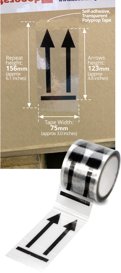 This Way Up Arrows Tape - Large 6x3inch (420 per roll)